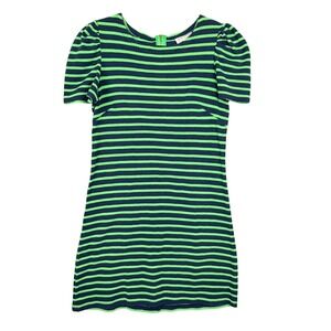 STS Sail to Sable XS Navy Green Striped Puff Sleeve Zip Dress Nautical Preppy